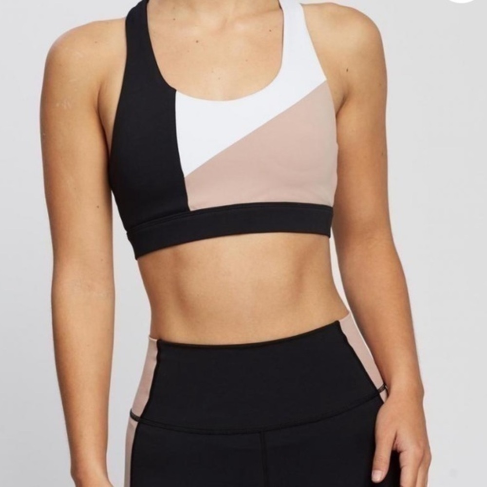 AllFenix Womens Heidi Block Sports Bra Black, White & Nude